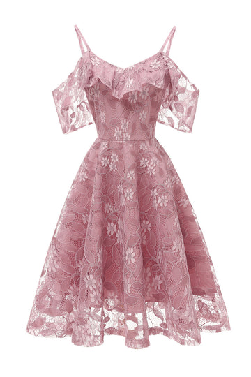 A Line Off the Shoulder Blush Lace Dress